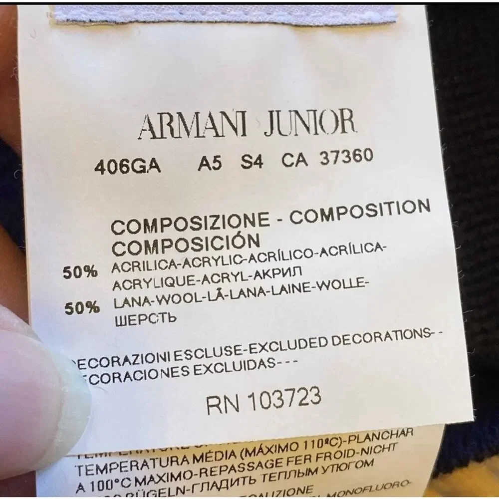 Armani Junior Baby Boys Wool Blend Beanie Hat Blue Italy Medallion Logo